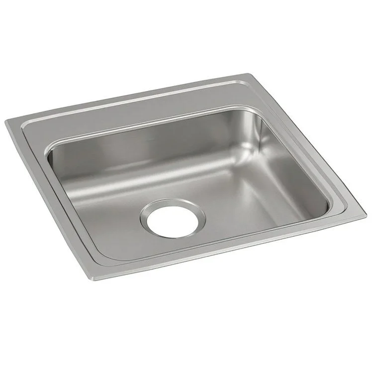 Kitchen Sink Lustertone Classic 19.5 x 19 Inch Single Bowl ADA Lustrous Satin Drop-In Rectangle Drain Location Rear Center Depth 5 Inch Bottom Only Pads