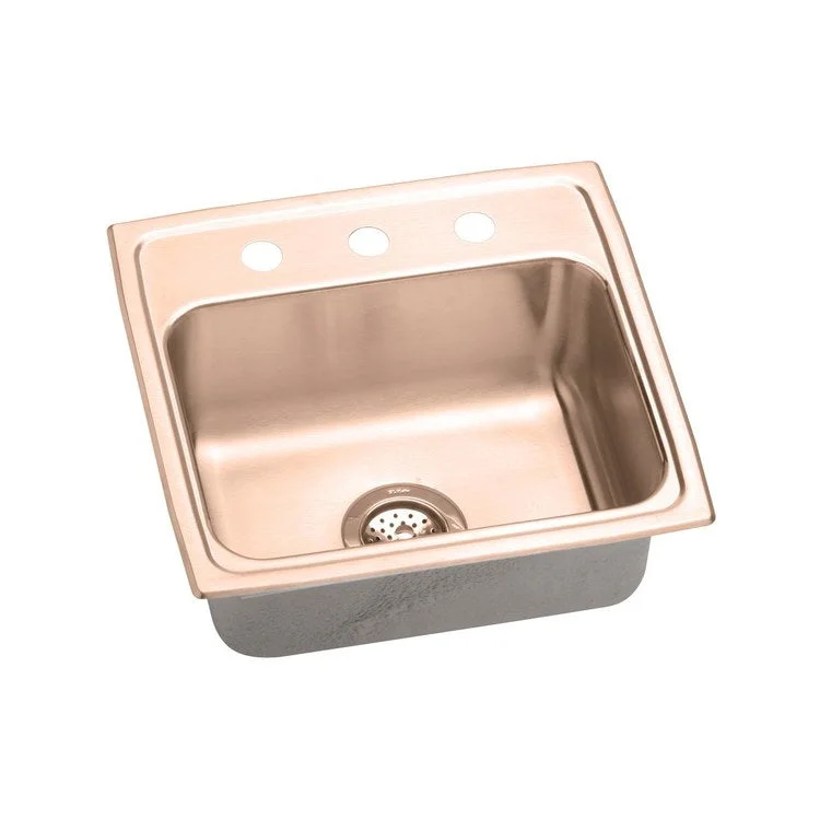 Kitchen Sink 19.5 x 19 Inch Single Bowl 3 Hole ADA Copper Drop-In Rectangle Drain Location Rear Center Depth 5 Inch Bottom Only Pads