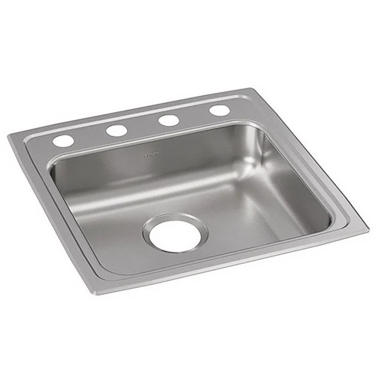 Kitchen Sink Lustertone Classic 19.5 x 19 Inch Single Bowl OS4 Hole ADA Lustrous Satin Drop-In Rectangle Drain Location Rear Center Depth 5 Inch Bottom Only Pads