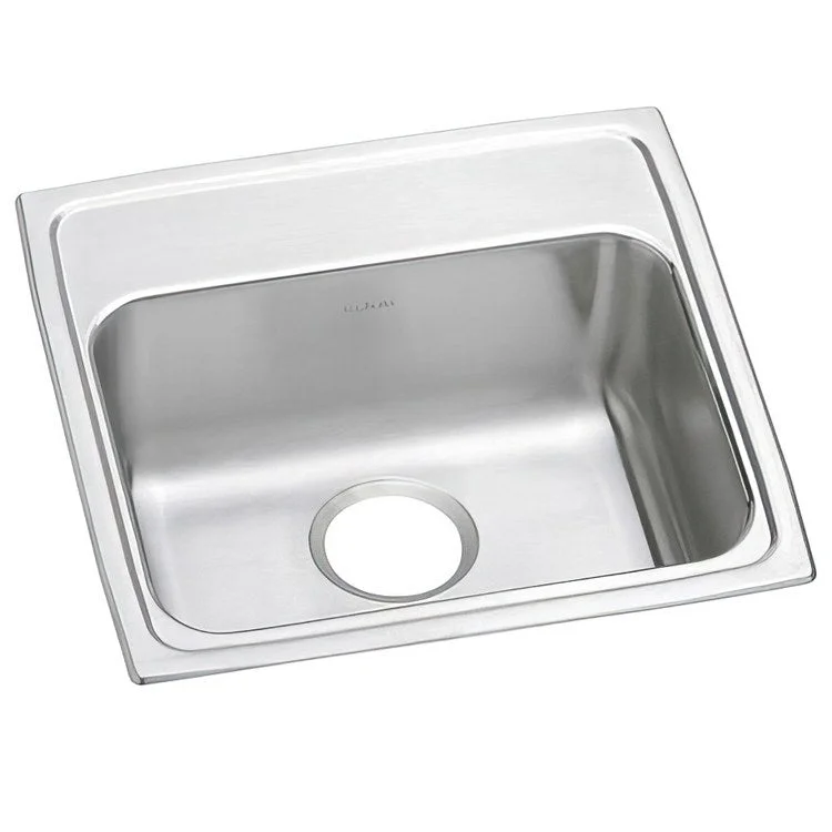 Kitchen Sink Lustertone Classic 19.5 x 19 Inch Single Bowl ADA Lustrous Satin Drop-In Rectangle Drain Location Rear Center Depth 6 Inch Bottom Only Pads