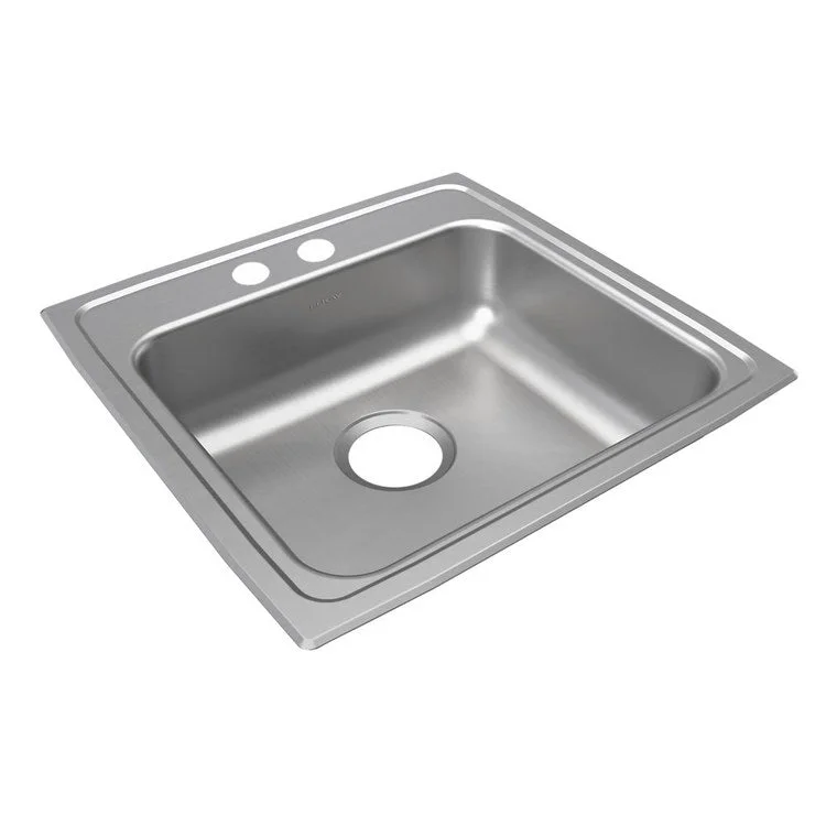 Kitchen Sink Lustertone Classic 19.5 x 19 Inch Single Bowl 2 Hole ADA Lustrous Satin Drop-In Rectangle Drain Location Rear Center Depth 6-1/2 Inch Bottom Only Pads