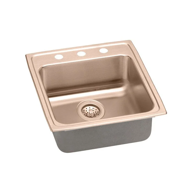 Kitchen Sink 19.5 x 22 Inch Single Bowl ADA Copper Drop-In Rectangle Drain Location Rear Center Depth 4 Inch Bottom Only Pads