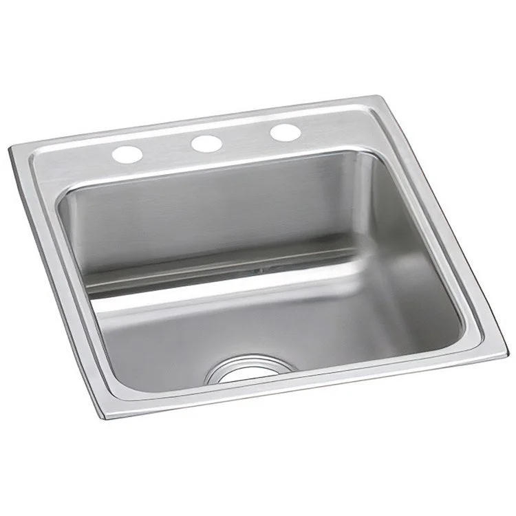 Kitchen Sink Lustertone Classic 19.5 x 22 Inch Single Bowl 3 Hole ADA Lustrous Satin Drop-In Rectangle Drain Location Rear Center Depth 5 Inch Bottom Only Pads