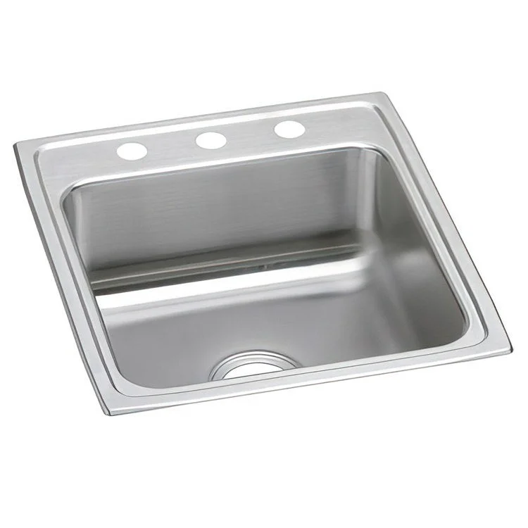 Kitchen Sink Lustertone Classic 19.5 x 22 Inch Single Bowl ADA Lustrous Satin Drop-In Rectangle Drain Location Rear Center Depth 6 Inch Bottom Only Pads