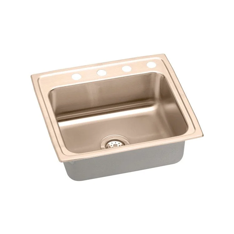 Kitchen Sink 22 x 19.5 Inch Single Bowl 1 Hole ADA Copper Drop-In Rectangle Drain Location Rear Center Depth 4-1/2 Inch Full Spray Sides and Bottom