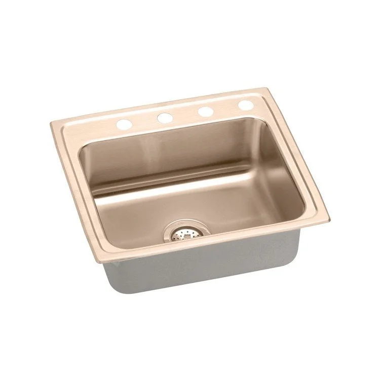 Kitchen Sink 22 x 19.5 Inch Single Bowl 2 Hole ADA Copper Drop-In Rectangle Drain Location Rear Center Depth 5-1/2 Inch Full Spray Sides and Bottom