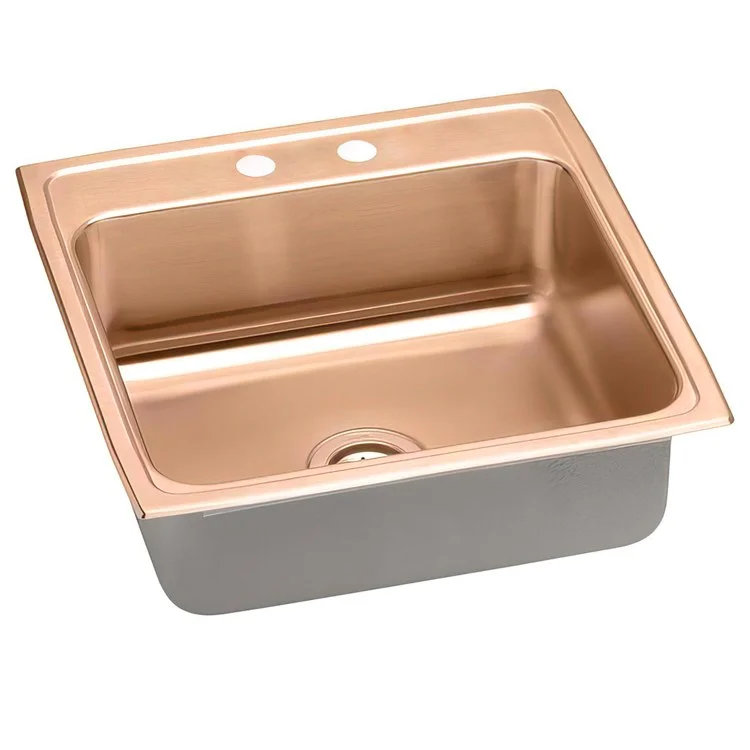 Kitchen Sink 22 x 22 Inch Single Bowl 2 Hole ADA Copper Drop-In Square Drain Location Rear Center Depth 4-1/2 Inch Full Spray Sides and Bottom