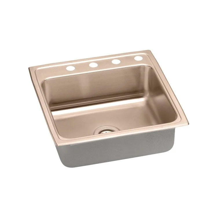 Kitchen Sink 22 x 22 Inch Single Bowl 5 Hole ADA Copper Drop-In Square Drain Location Rear Center Depth 6 Inch Full Spray Sides and Bottom