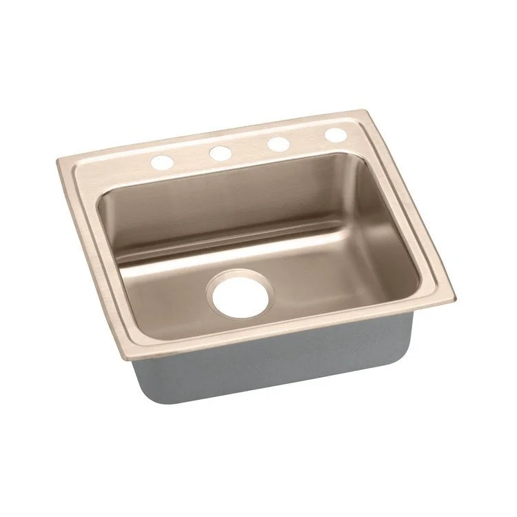 Kitchen Sink 25 x 21.25 Inch Single Bowl ADA Copper Drop-In Rectangle Drain Location Rear Center Depth 4 Inch Full Spray Sides and Bottom