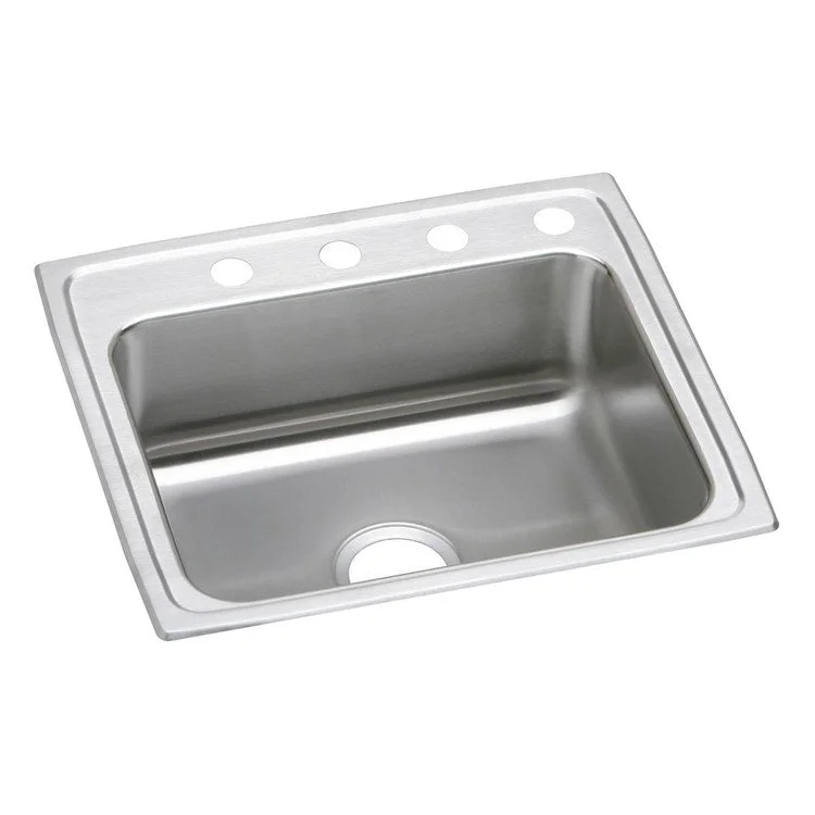 Kitchen Sink Lustertone Classic 25 x 21.25 Inch Single Bowl 2 Hole ADA Lustrous Highlighted Satin Top Mount Rectangle Drain Location Rear Center Depth 4 Inch Full Spray Sides and Bottom