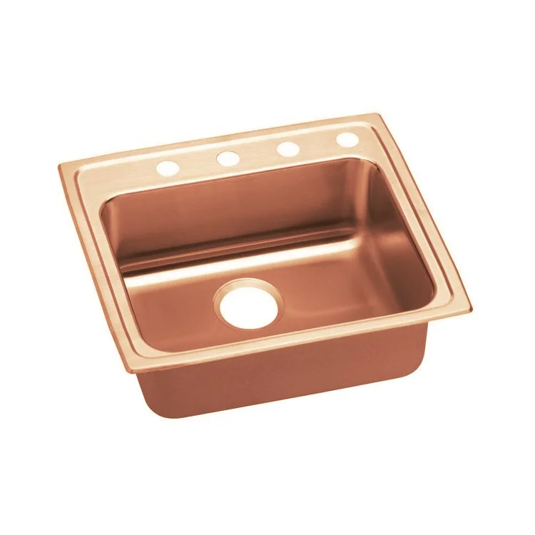 Kitchen Sink 25 x 21.25 Inch Single Bowl ADA Copper Drop-In Rectangle Drain Location Rear Center Depth 5-1/2 Inch Bottom Only Pads