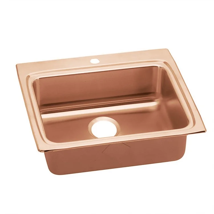 Kitchen Sink 25 x 22 Inch Single Bowl 1 Hole ADA Copper Drop-In Rectangle Drain Location Rear Center Depth 4-1/2 Inch Full Spray Sides and Bottom