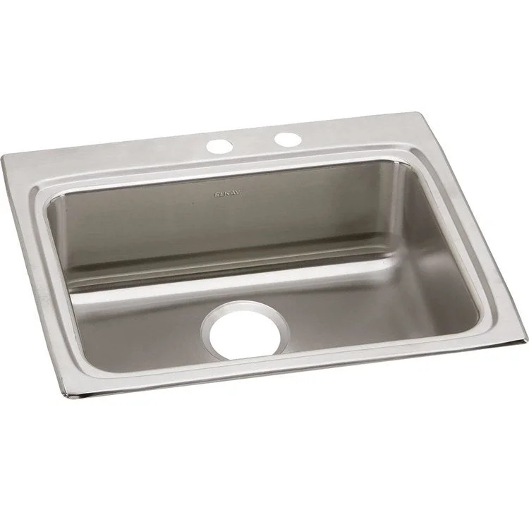 Kitchen Sink Lustertone Classic 25 x 22 Inch Single Bowl MR2 Hole ADA Lustrous Satin Drop-In Rectangle Drain Location Rear Center Depth 6 Inch Bottom Only Pads