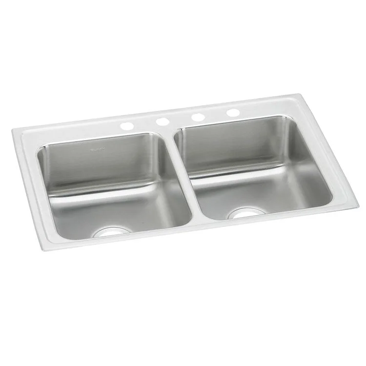 Kitchen Sink Lustertone Classic 29 x 18 Inch Double Bowl Equal MR2 Hole ADA Lustrous Highlighted Satin Top Mount Rectangle Drain Location Center Depth 5-1/2 Inch Full Spray Sides and Bottom