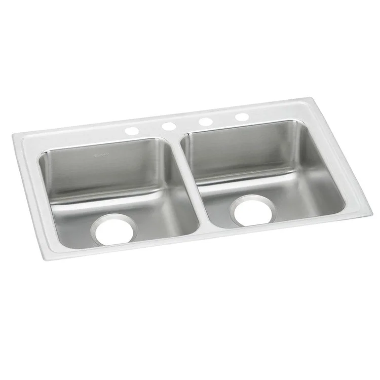 Kitchen Sink Lustertone Classic 29 x 22 Inch Double Bowl Equal MR2 Hole ADA Lustrous Satin Drop-In Rectangle Drain Location Rear Center Depth 5 Inch Bottom Only Pads