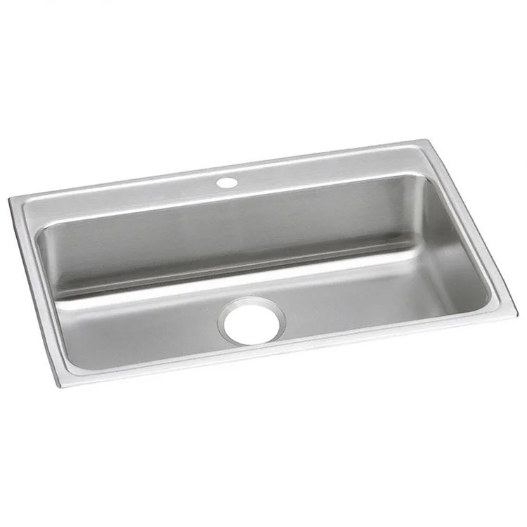 Kitchen Sink Lustertone Classic 31 x 22 Inch Single Bowl 1 Hole ADA Lustrous Satin Drop-In Rectangle Drain Location Rear Center Depth 6 Inch Bottom Only Pads