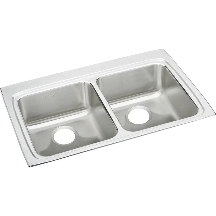 Kitchen Sink Lustertone Classic 33 x 22 Inch Double Bowl Equal ADA Lustrous Satin Drop-In Rectangle Drain Location Rear Center Depth 6-1/2 Inch Bottom Only Pads