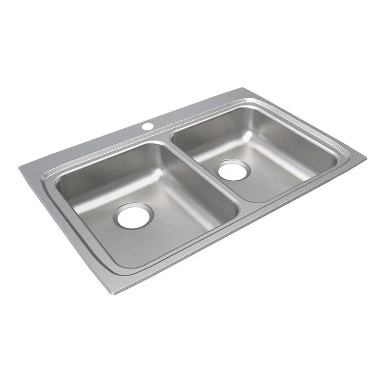 Lustertone Classic 33" Equal Double Bowl ADA Stainless Steel Drop-In Kitchen Sink with 3 Holes