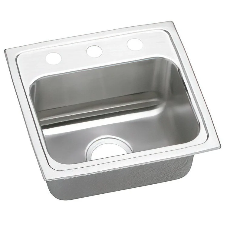 Kitchen Sink Lustertone Classic 17 x 16 Inch Single Bowl ADA Lustrous Satin Drop-In Rectangle Drain Location Center Depth 6-1/2 Inch Quick Clip Mounting System Bottom Only Pads