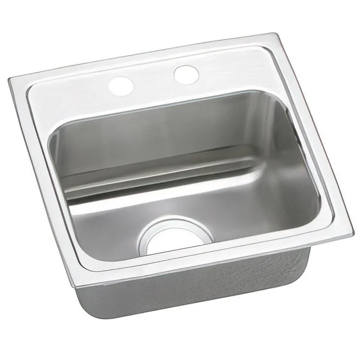 Kitchen Sink Lustertone Classic 17 x 16 Inch Single Bowl MR2 Hole ADA Lustrous Satin Drop-In Rectangle Drain Location Center Depth 6-1/2 Inch Quick Clip Mounting System Bottom Only Pads