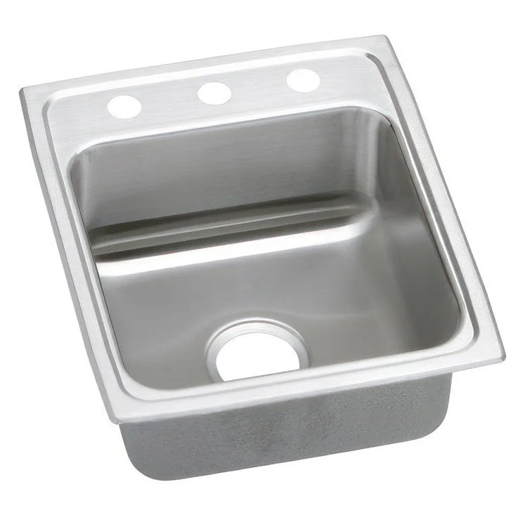 Kitchen Sink Lustertone Classic 17 x 20 Inch Single Bowl 3 Hole ADA Lustrous Satin Drop-In Rectangle Drain Location Rear Center Depth 6 Inch Quick Clip Mounting System Bottom Only Pads