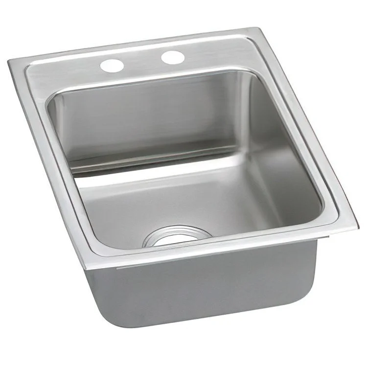 Kitchen Sink Lustertone Classic 17 x 22 Inch Single Bowl 2 Hole ADA Lustrous Satin Drop-In Rectangle Drain Location Rear Center Depth 6 Inch Quick Clip Mounting System Bottom Only Pads