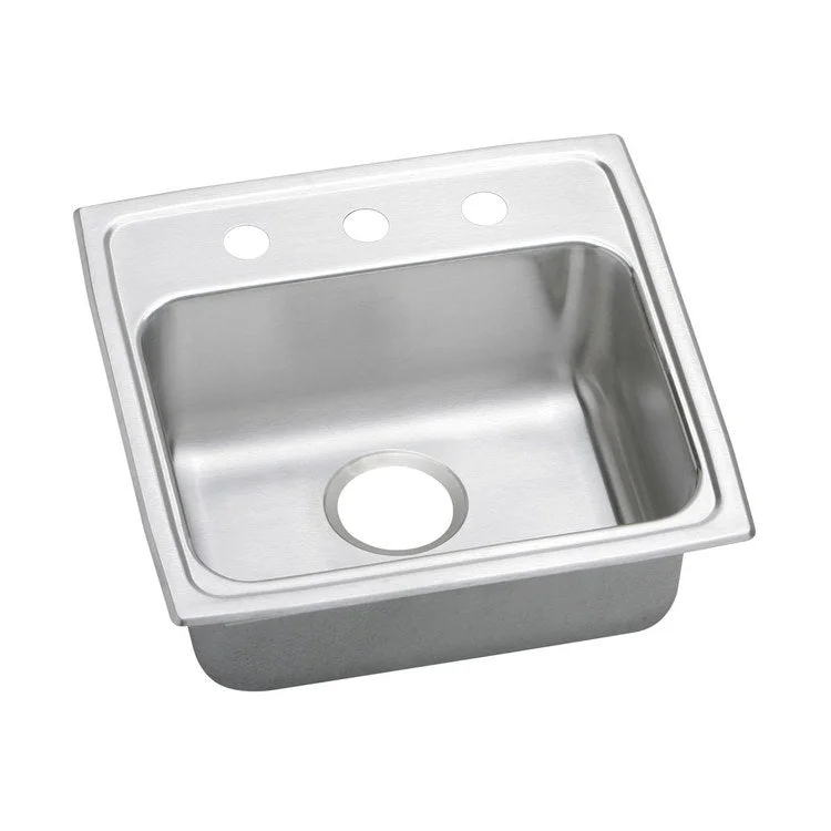 Kitchen Sink Lustertone Classic 19.5 x 19 Inch Single Bowl MR2 Hole ADA Lustrous Satin Drop-In Rectangle Drain Location Rear Center Depth 5-1/2 Inch Quick Clip Mounting System Bottom Only Pads