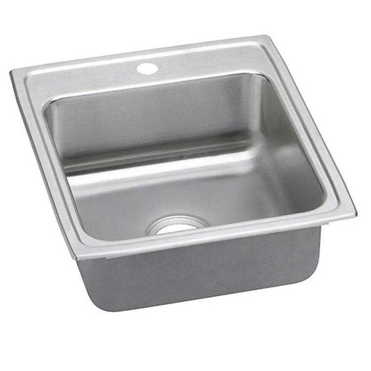 Kitchen Sink Lustertone Classic 19.5 x 22 Inch Single Bowl 1 Hole ADA Lustrous Satin Drop-In Rectangle Drain Location Rear Center Depth 6 Inch Quick Clip Mounting System Bottom Only Pads