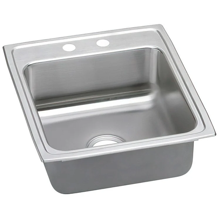 Kitchen Sink Lustertone Classic 19.5 x 22 Inch Single Bowl 2 Hole ADA Lustrous Satin Drop-In Rectangle Drain Location Rear Center Depth 6-1/2 Inch Quick Clip Mounting System Bottom Only Pads