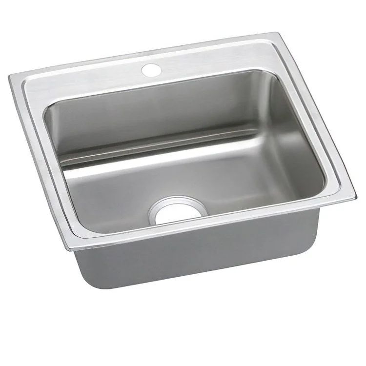 Kitchen Sink Lustertone Classic 22 x 19.5 Inch Single Bowl 1 Hole ADA Lustrous Highlighted Satin Top Mount Rectangle Drain Location Rear Center Depth 5 Inch Quick Clip Mounting System Full Spray Sides and Bottom