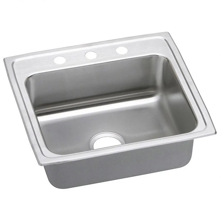 Kitchen Sink Lustertone Classic 22 x 19.5 Inch Single Bowl 3 Hole ADA Lustrous Highlighted Satin Top Mount Rectangle Drain Location Rear Center Depth 5-1/2 Inch Quick Clip Mounting System Full Spray Sides and Bottom