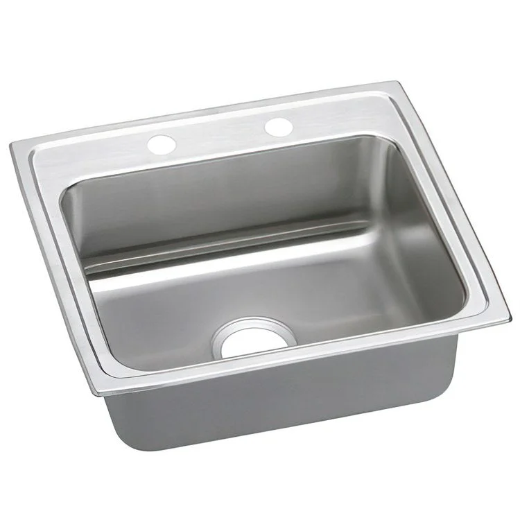 Kitchen Sink Lustertone Classic 22 x 19.5 Inch Single Bowl 2 Hole ADA Lustrous Satin Drop-In Rectangle Drain Location Rear Center Depth 6 Inch Quick Clip Mounting System Bottom Only Pads