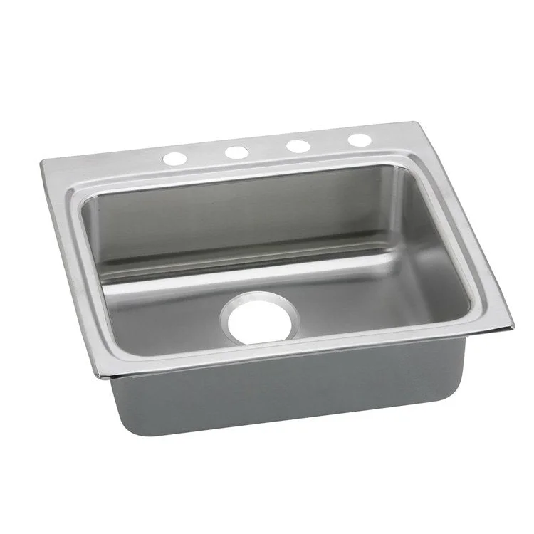 Kitchen Sink Lustertone Classic 25 x 22 Inch Single Bowl MR2 Hole ADA Lustrous Satin Drop-In Rectangle Drain Location Rear Center Depth 6 Inch Quick Clip Mounting System Bottom Only Pads