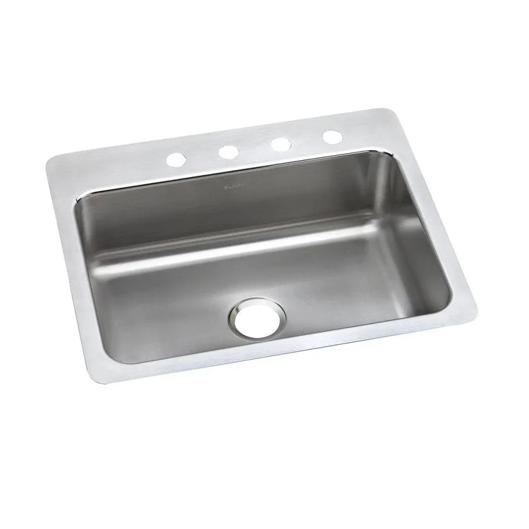 Kitchen Sink Lustertone Classic 27 x 22 Inch Single Bowl MR2 Hole Lustrous Satin Drop-In Undermount Drain Location Center Slim Rim Sides and Bottom Pads