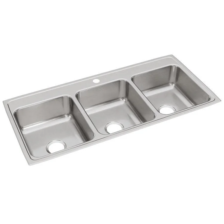 Kitchen Sink Lustertone Classic 46 x 22 Inch Triple Bowl 1 Hole Lustrous Satin Drop-In Drain Location Center Bottom Only Pads