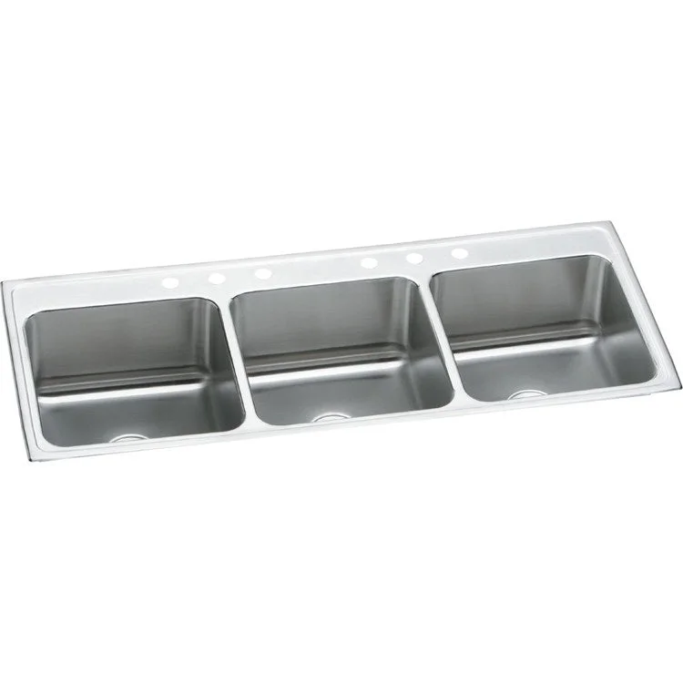 Kitchen Sink Lustertone Classic 54 x 22 Inch Triple Bowl 6 Hole Lustrous Satin Drop-In Drain Location Center Bottom Only Pads