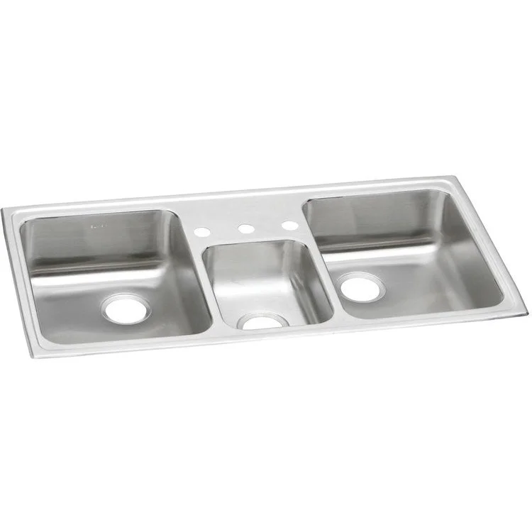 Kitchen Sink Celebrity 43 x 22 Inch Triple Bowl 3 Hole Brushed Satin Drop-In Rear Drain Location Right Rear Drain Location Left Bottom Only Pads