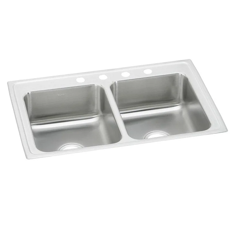 Kitchen Sink Celebrity 33 x 19.5 Inch Double Bowl Equal Brushed Satin Drop-In Drain Location Center Bottom Only Pads