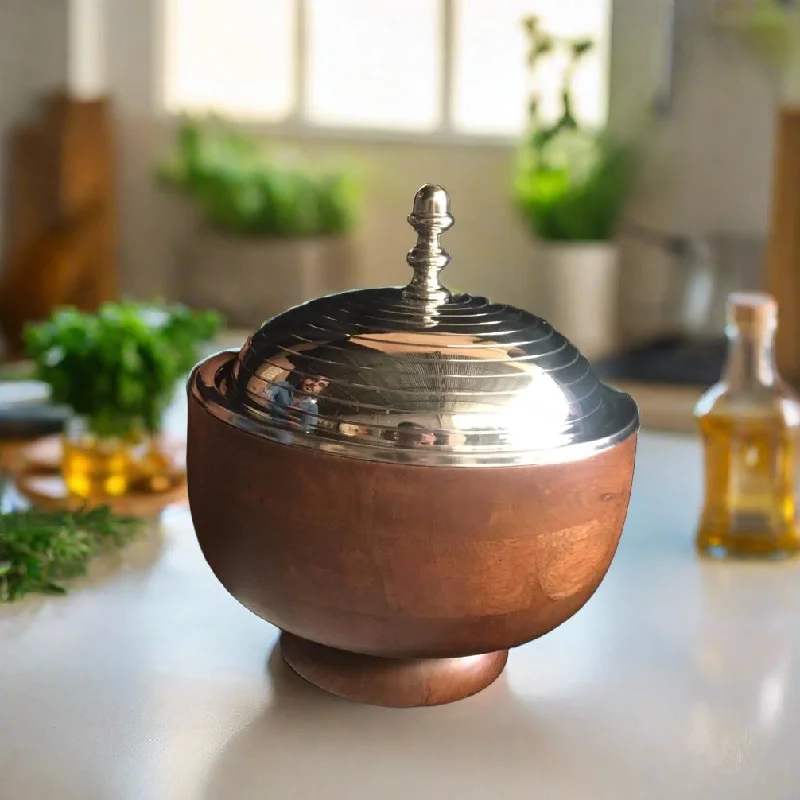 2.5L Serving Casserole/ Chapati Box In Mango Wood & Stainless Steel With Steel Bowl Inside By INDI