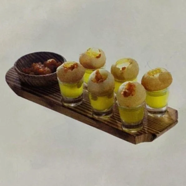 Pine Wood Snack Service Dish with Shot Glasses & Bowl MK